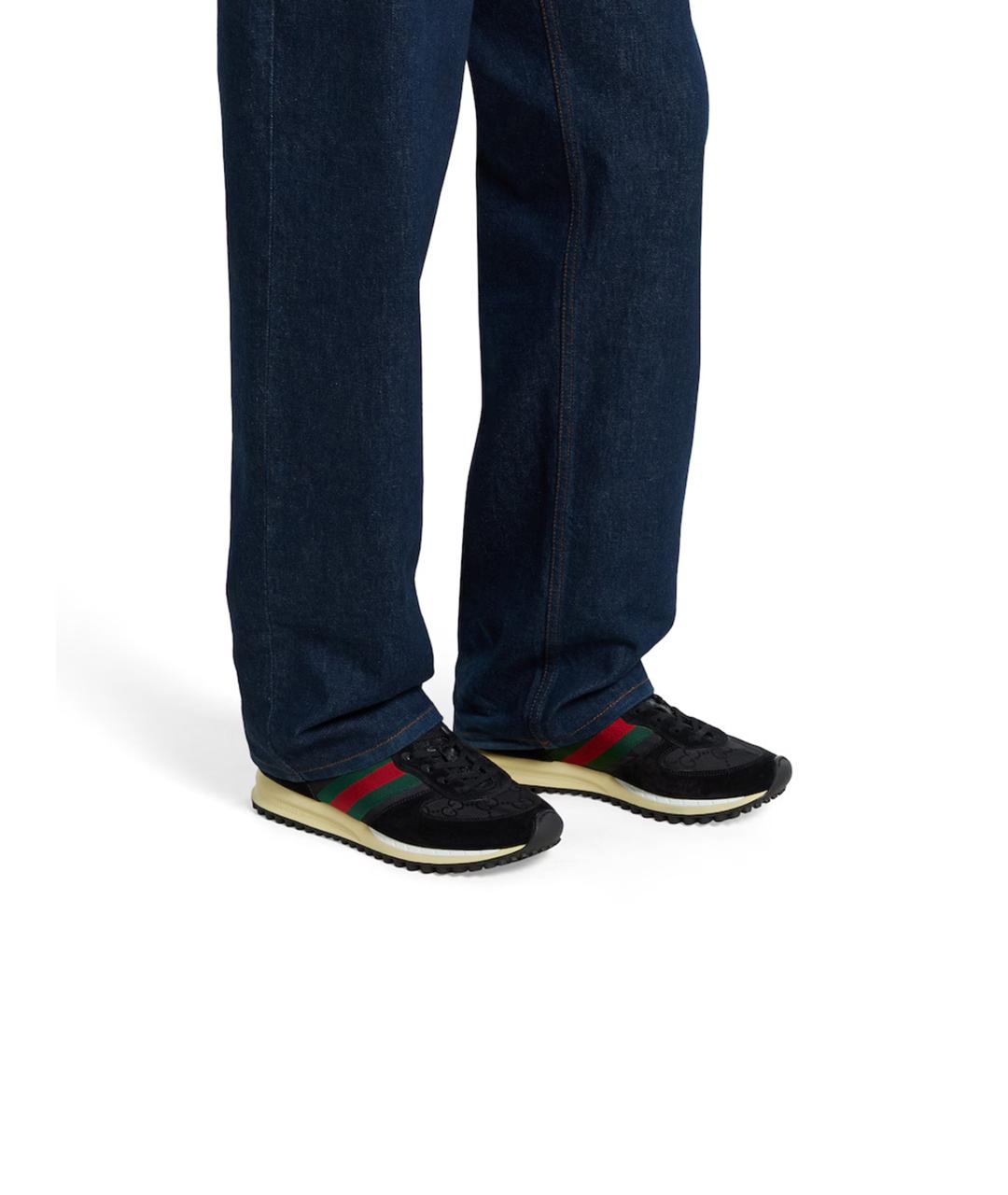 GUCCI Черные текстильные низкие кроссовки / кеды, фото 3