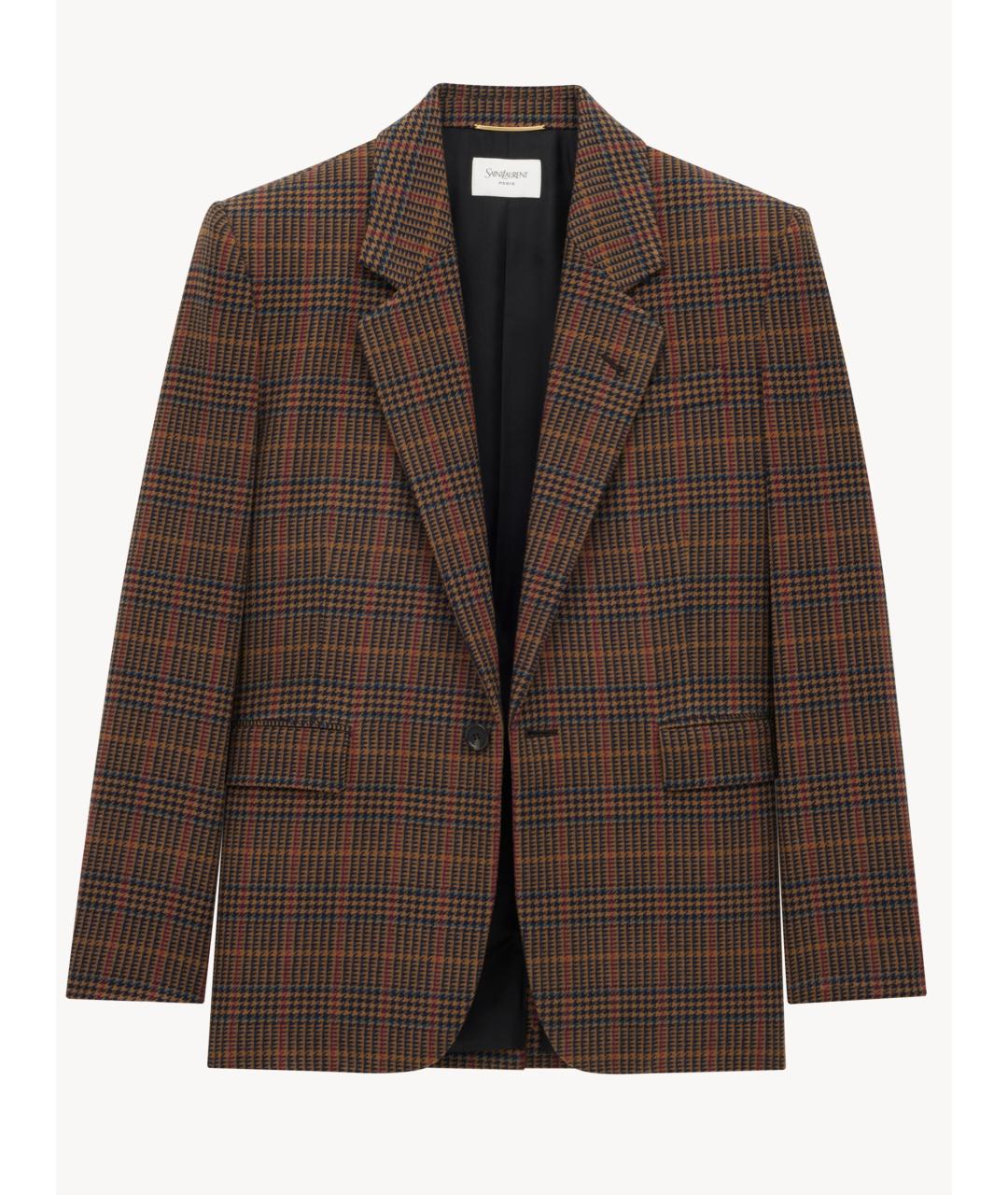 SAINT LAURENT Коричневый шерстяной жакет/пиджак, фото 3