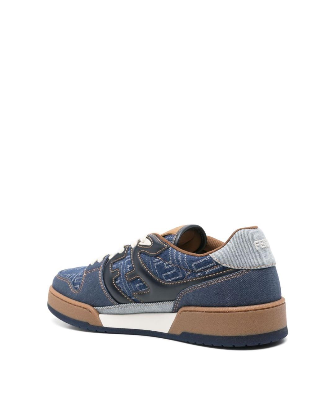 FENDI Синие текстильные низкие кроссовки / кеды, фото 3
