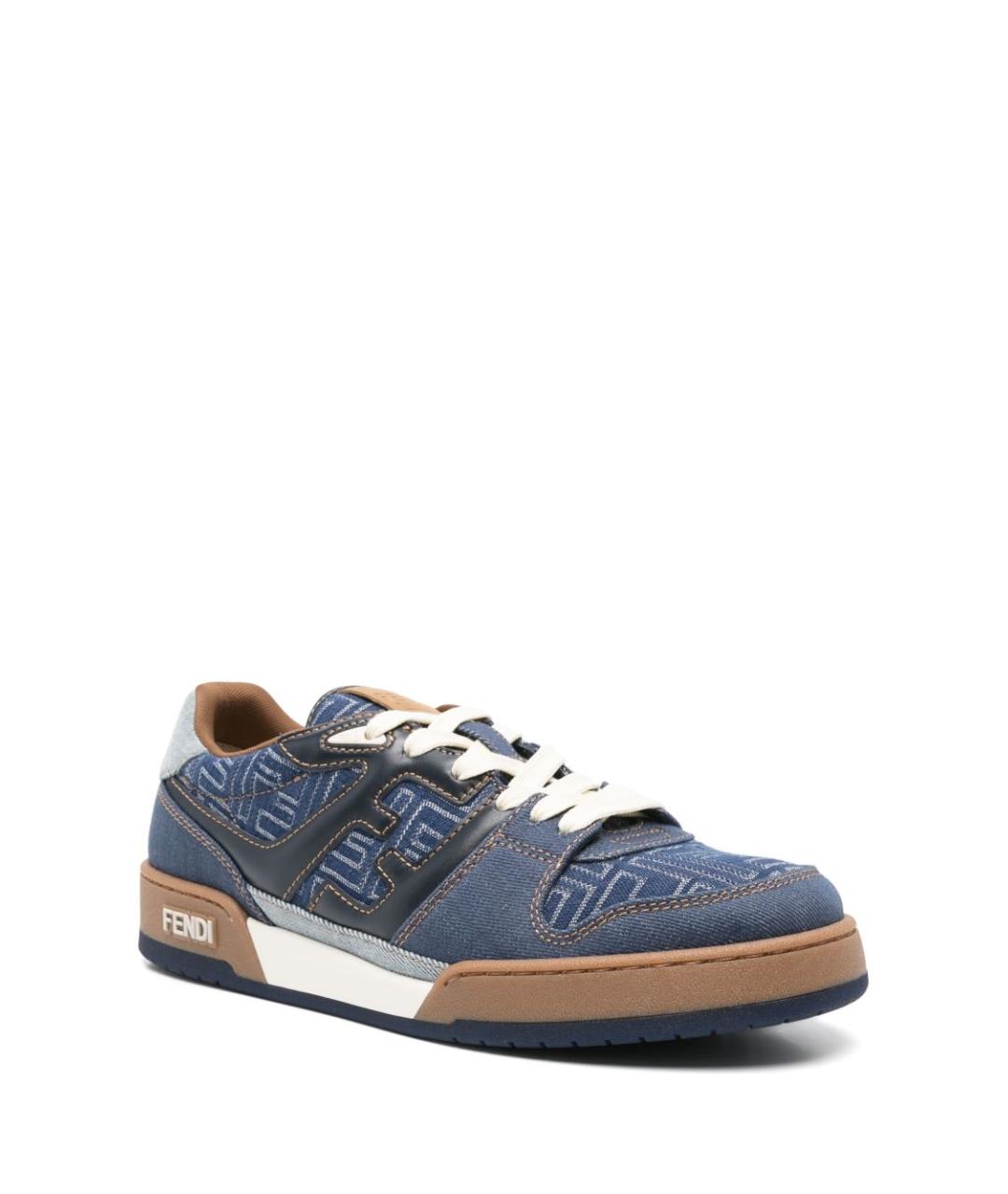 FENDI Синие текстильные низкие кроссовки / кеды, фото 2