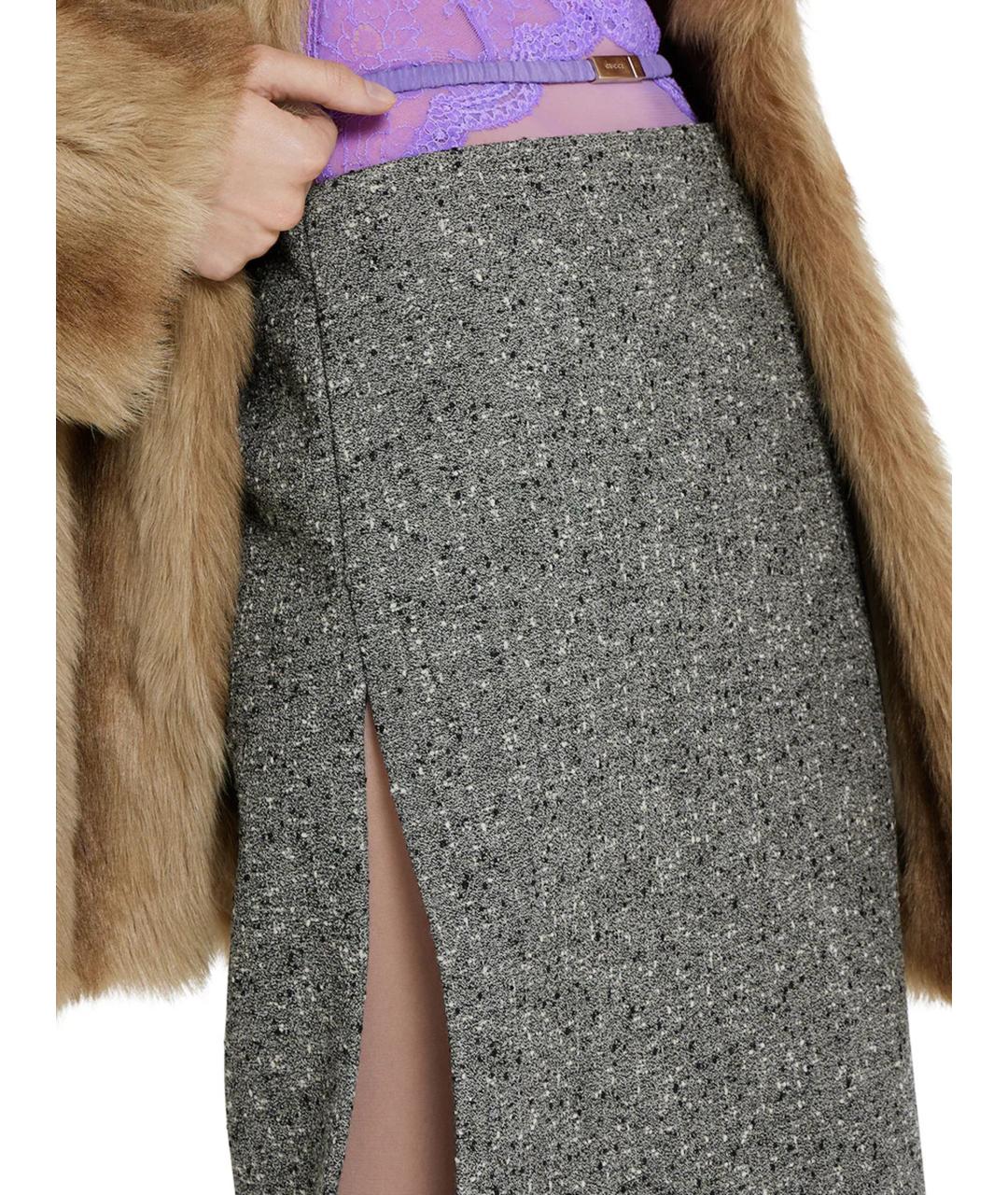GUCCI Серая шерстяная юбка миди, фото 5