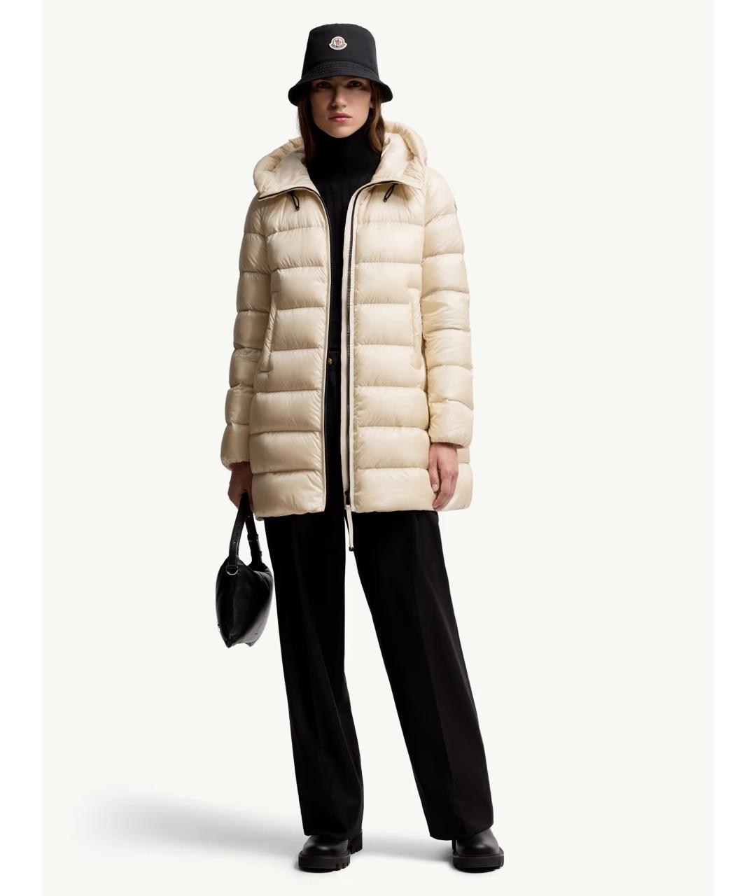 MONCLER Бежевый полиамидовый пуховик, фото 2