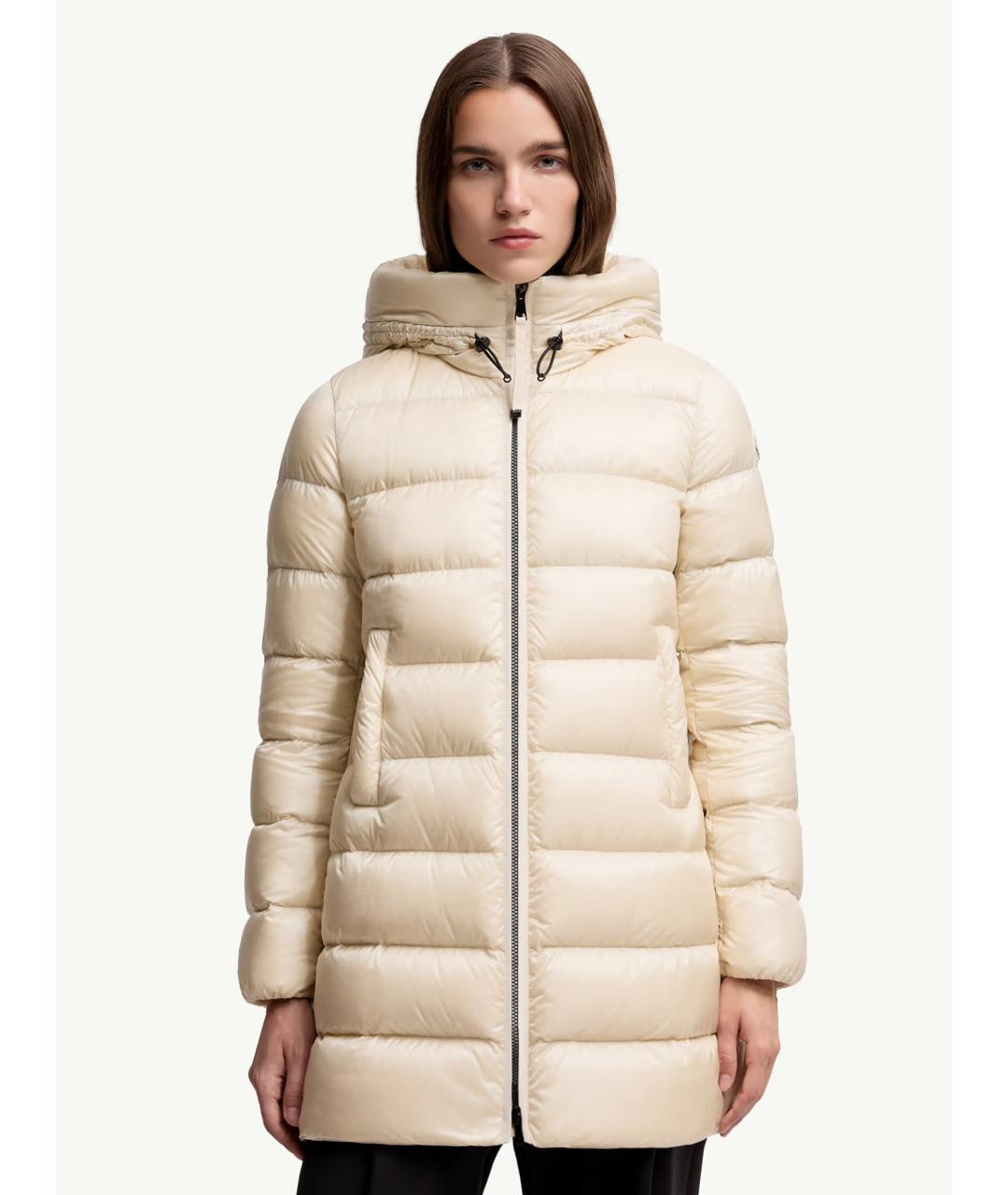 MONCLER Бежевый полиамидовый пуховик, фото 5