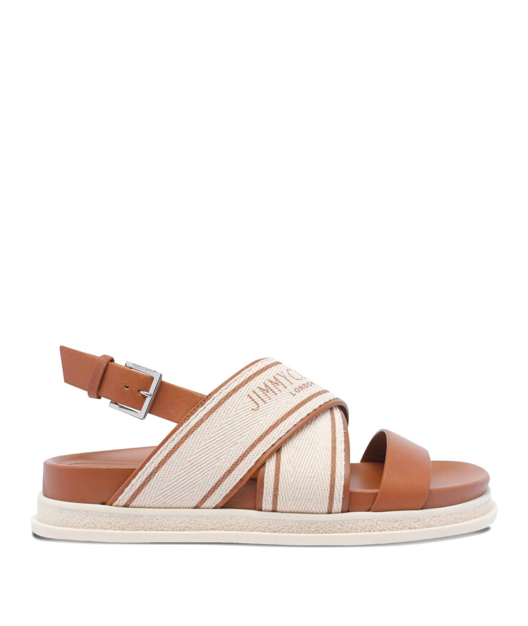 JIMMY CHOO Бежевые текстильные босоножки, фото 1