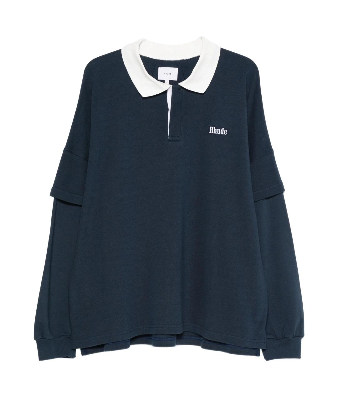 RHUDE Синее хлопковое поло с длинным рукавом, фото 1