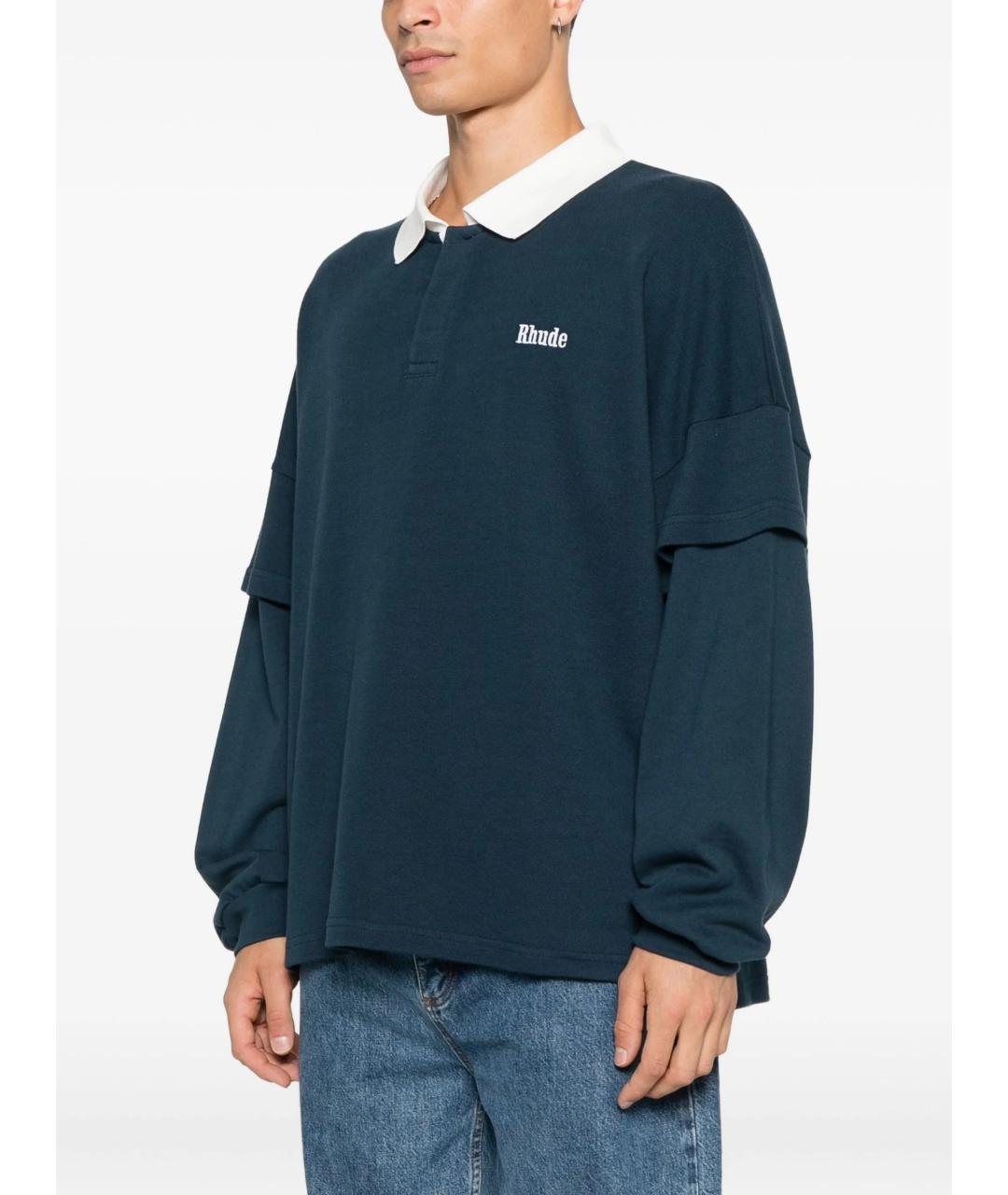 RHUDE Синее хлопковое поло с длинным рукавом, фото 3