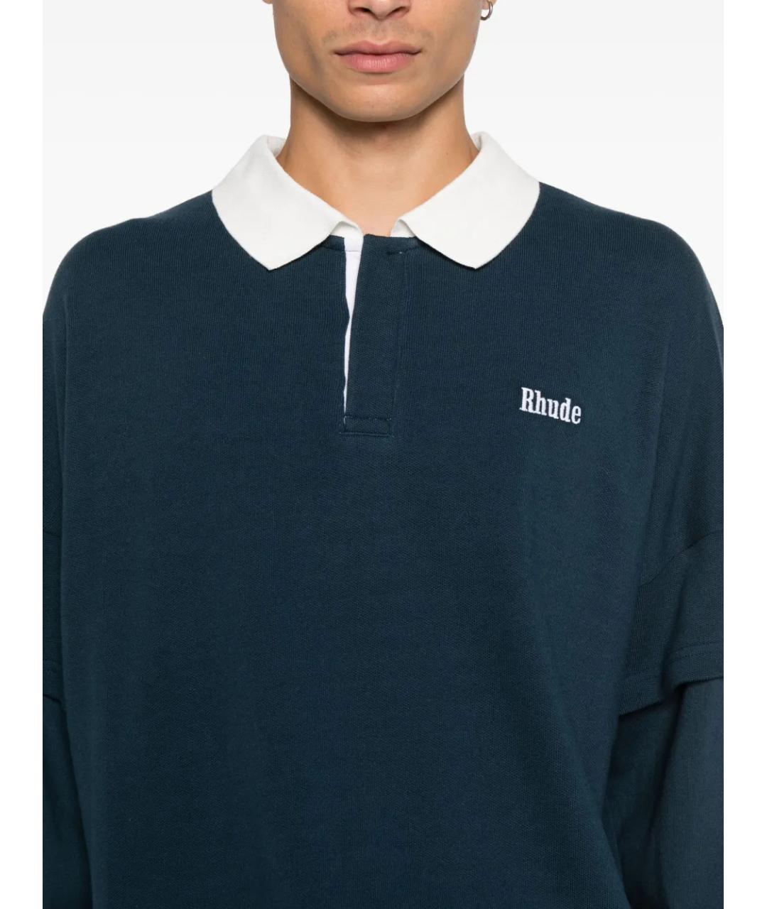 RHUDE Синее хлопковое поло с длинным рукавом, фото 5