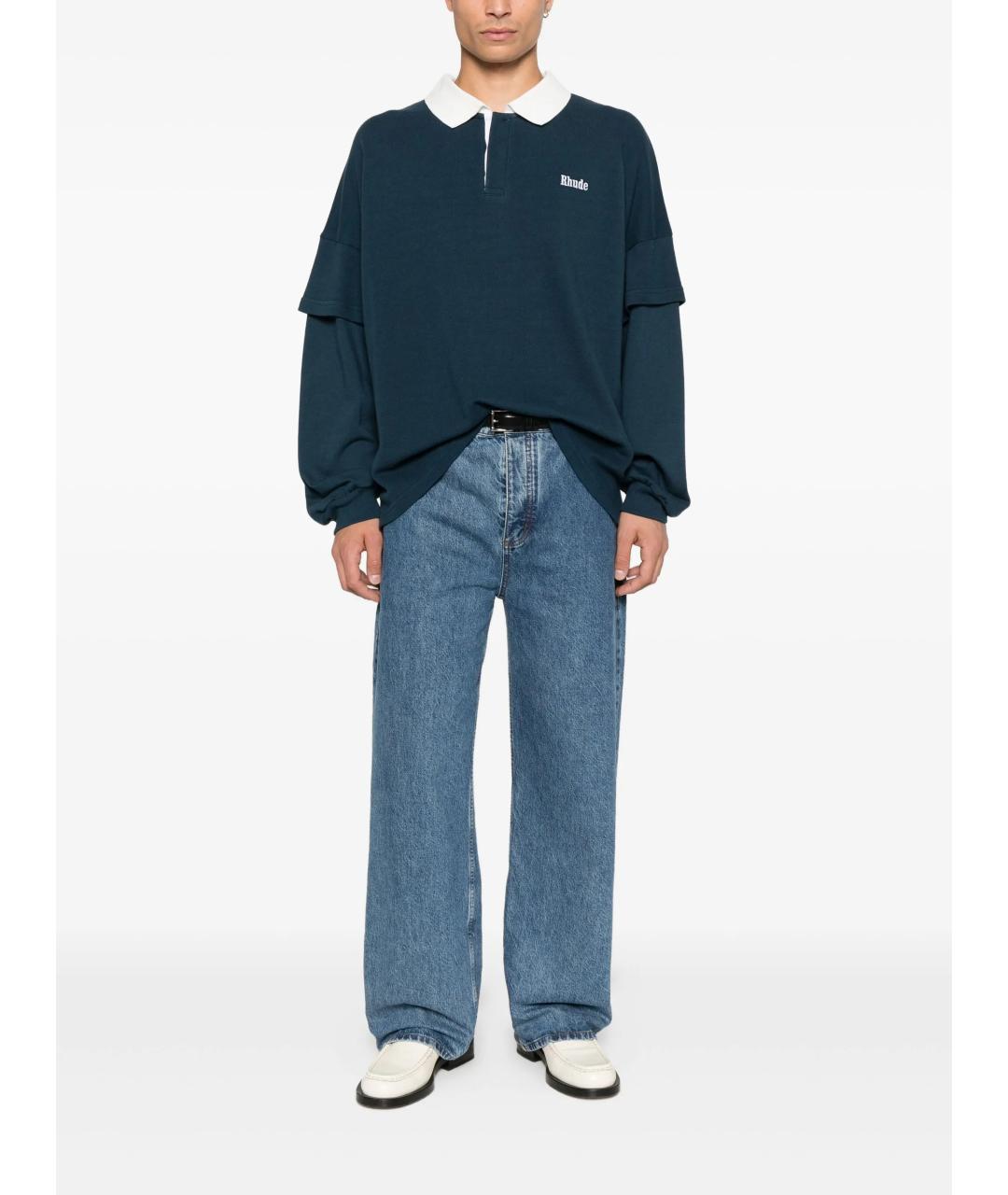 RHUDE Синее хлопковое поло с длинным рукавом, фото 2