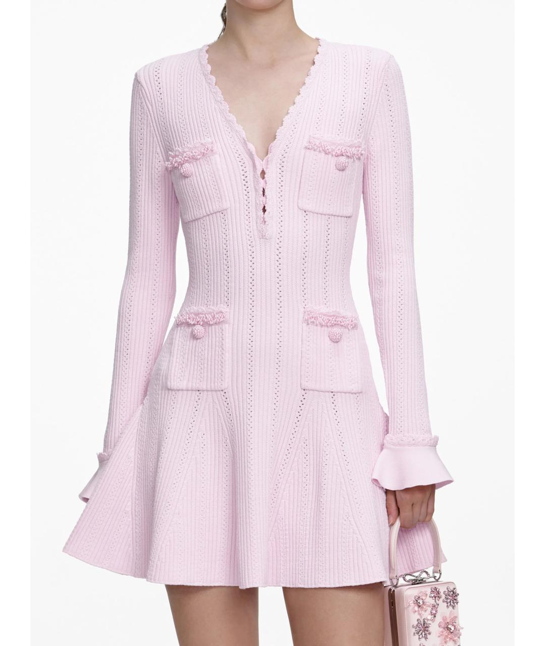 SELF-PORTRAIT Розовое вискозное повседневное платье, фото 5