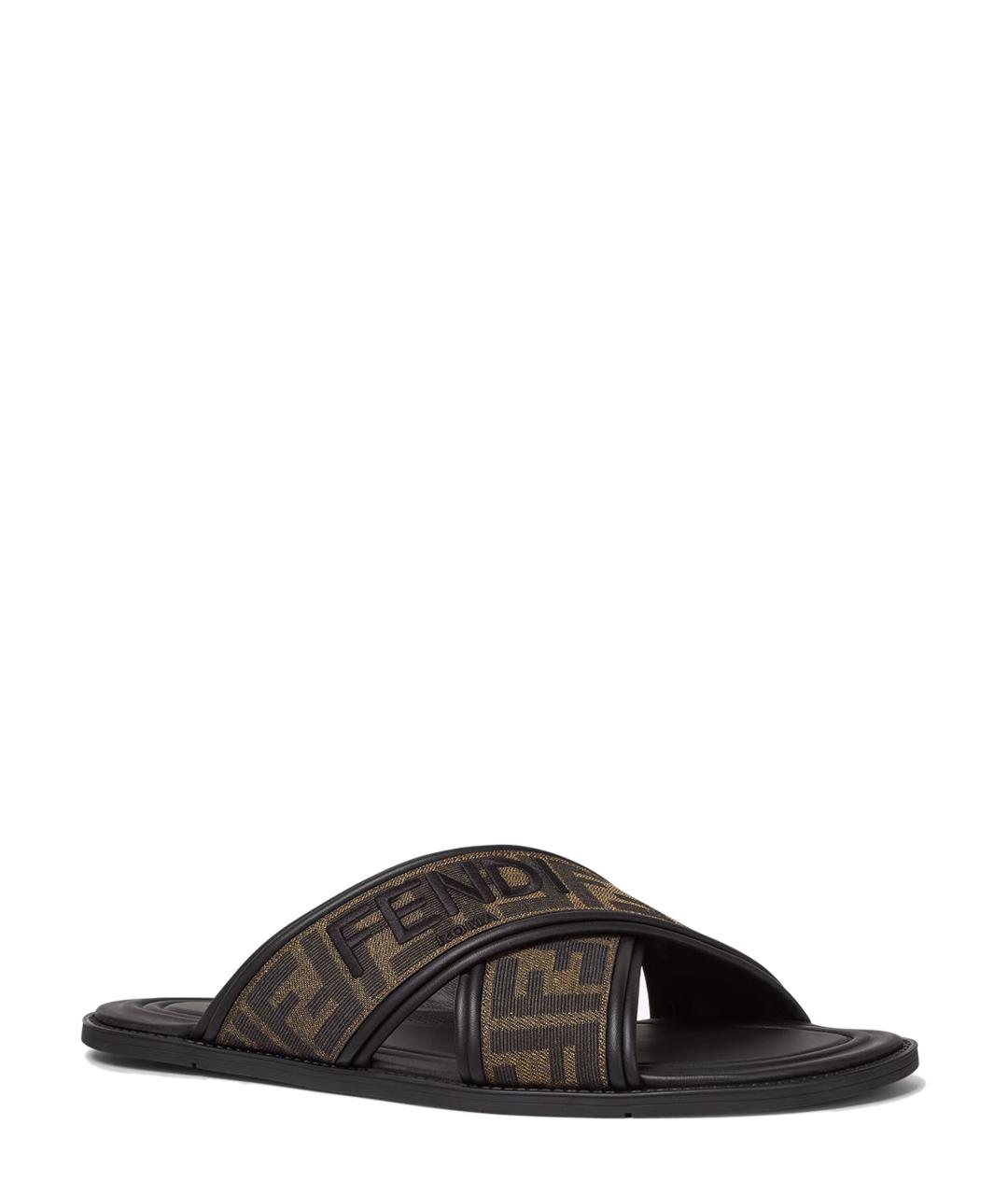 FENDI Черные текстильные шлепанцы, фото 2