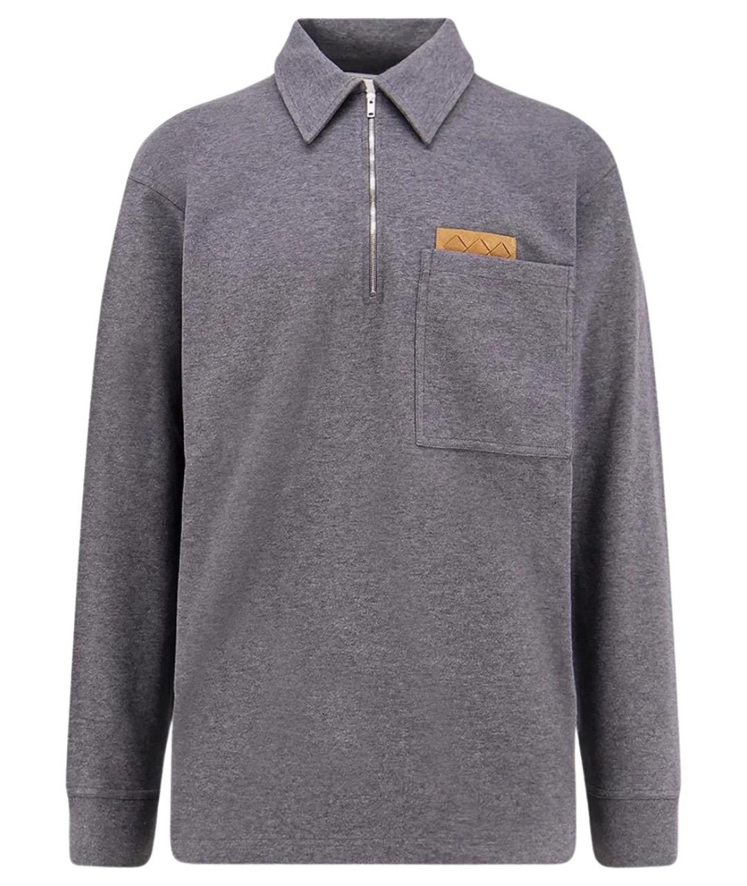 BOTTEGA VENETA Серое хлопковое поло с длинным рукавом, фото 1