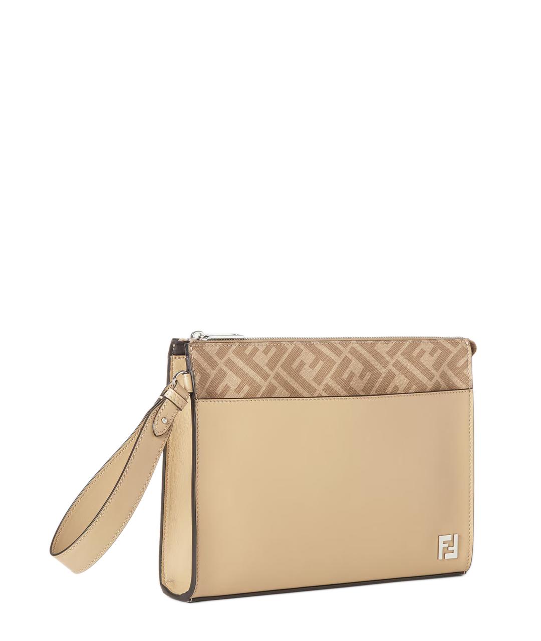 FENDI Бежевая кожаная барсетка, фото 2