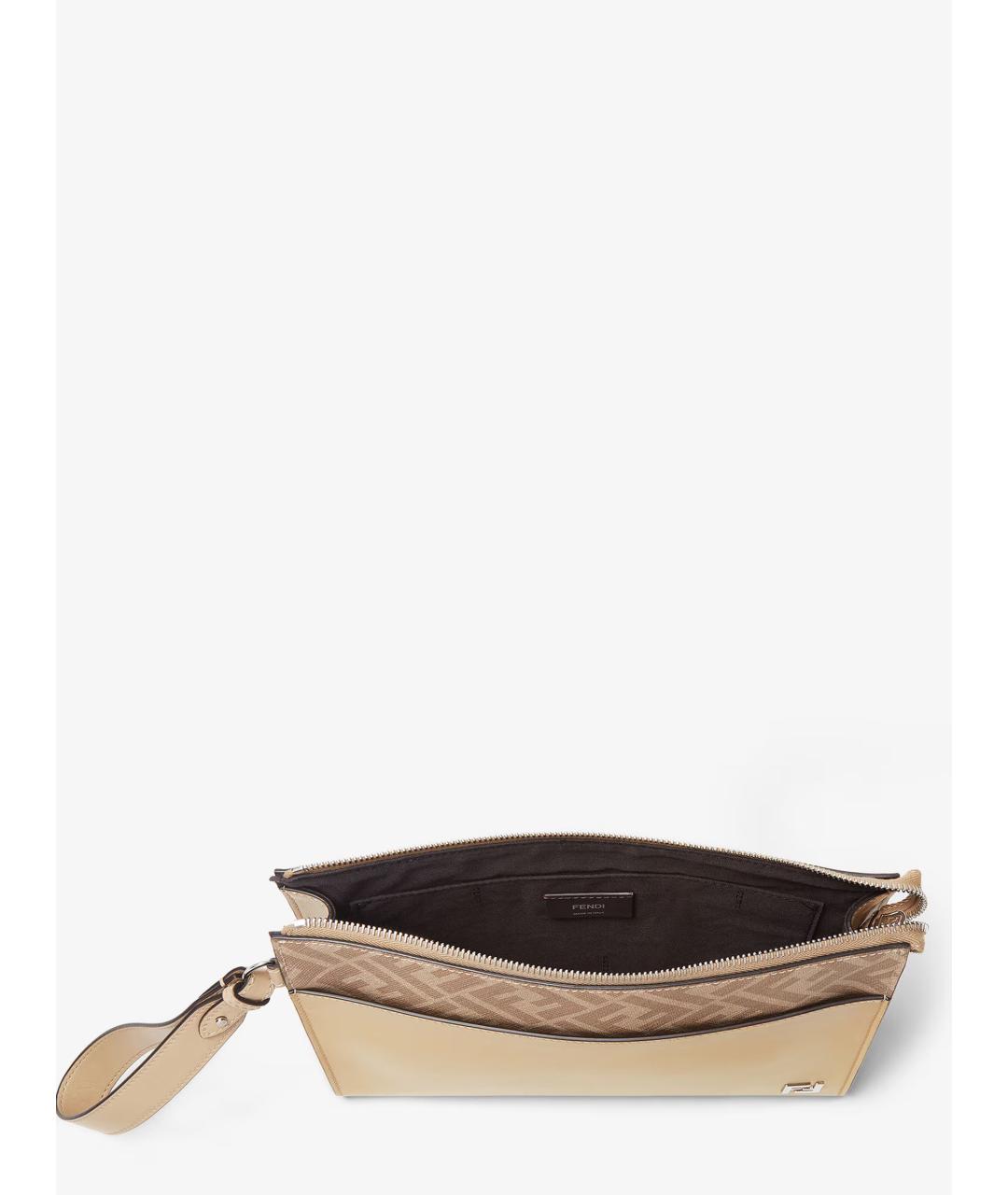 FENDI Бежевая кожаная барсетка, фото 4