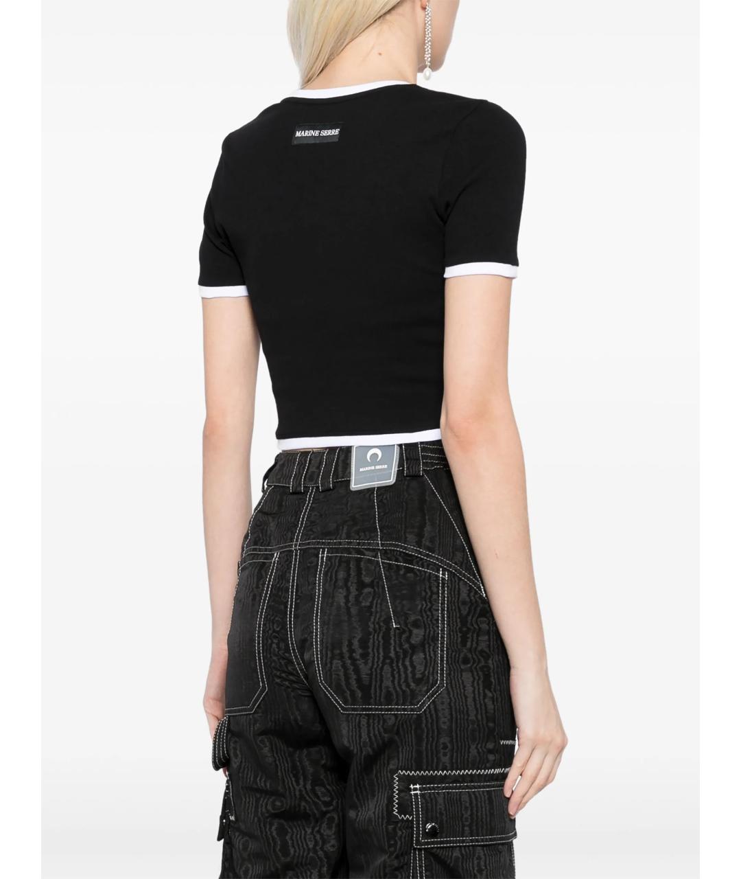 MARINE SERRE Черная хлопковая футболка, фото 4