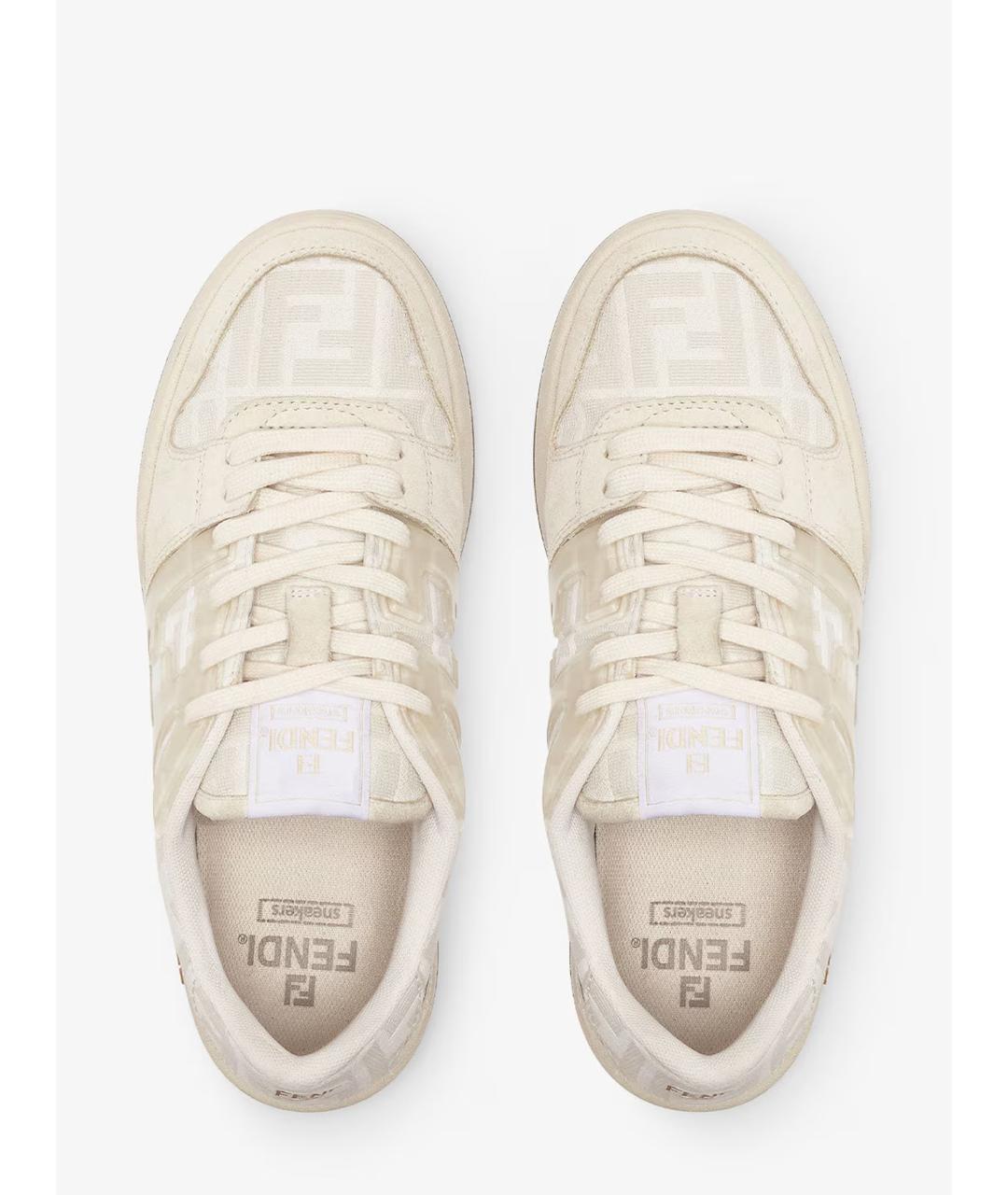 FENDI Бежевые текстильные низкие кроссовки / кеды, фото 4