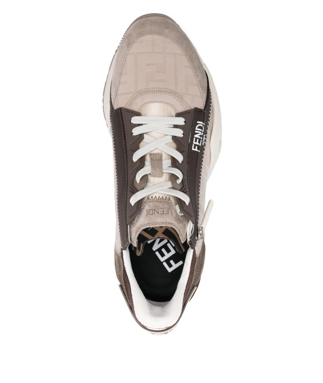 FENDI Бежевые текстильные низкие кроссовки / кеды, фото 4