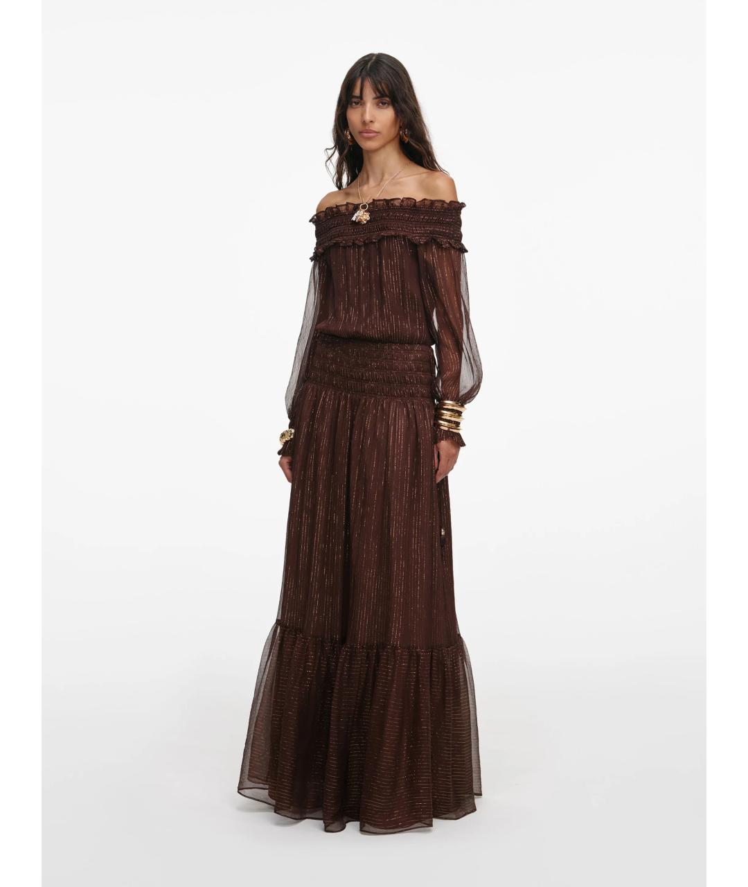 SELF-PORTRAIT Коричневое шелковое платье, фото 3