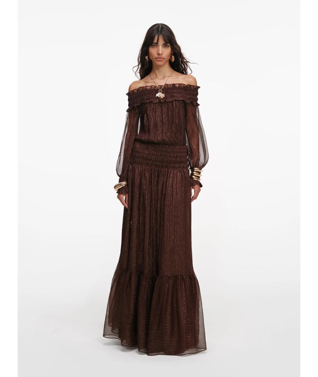 SELF-PORTRAIT Коричневое шелковое платье, фото 2