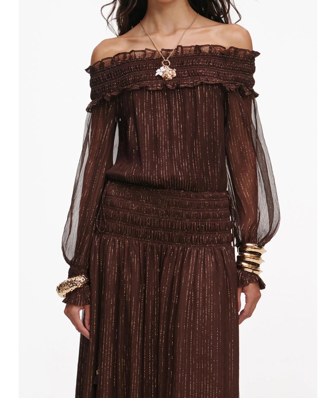 SELF-PORTRAIT Коричневое шелковое платье, фото 5