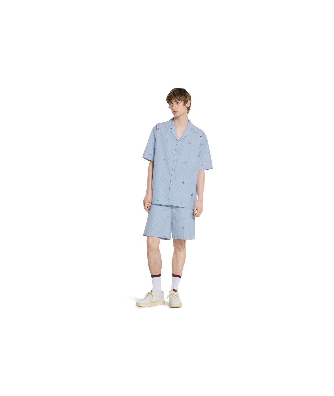 GUCCI Голубая хлопковая кэжуал рубашка, фото 2