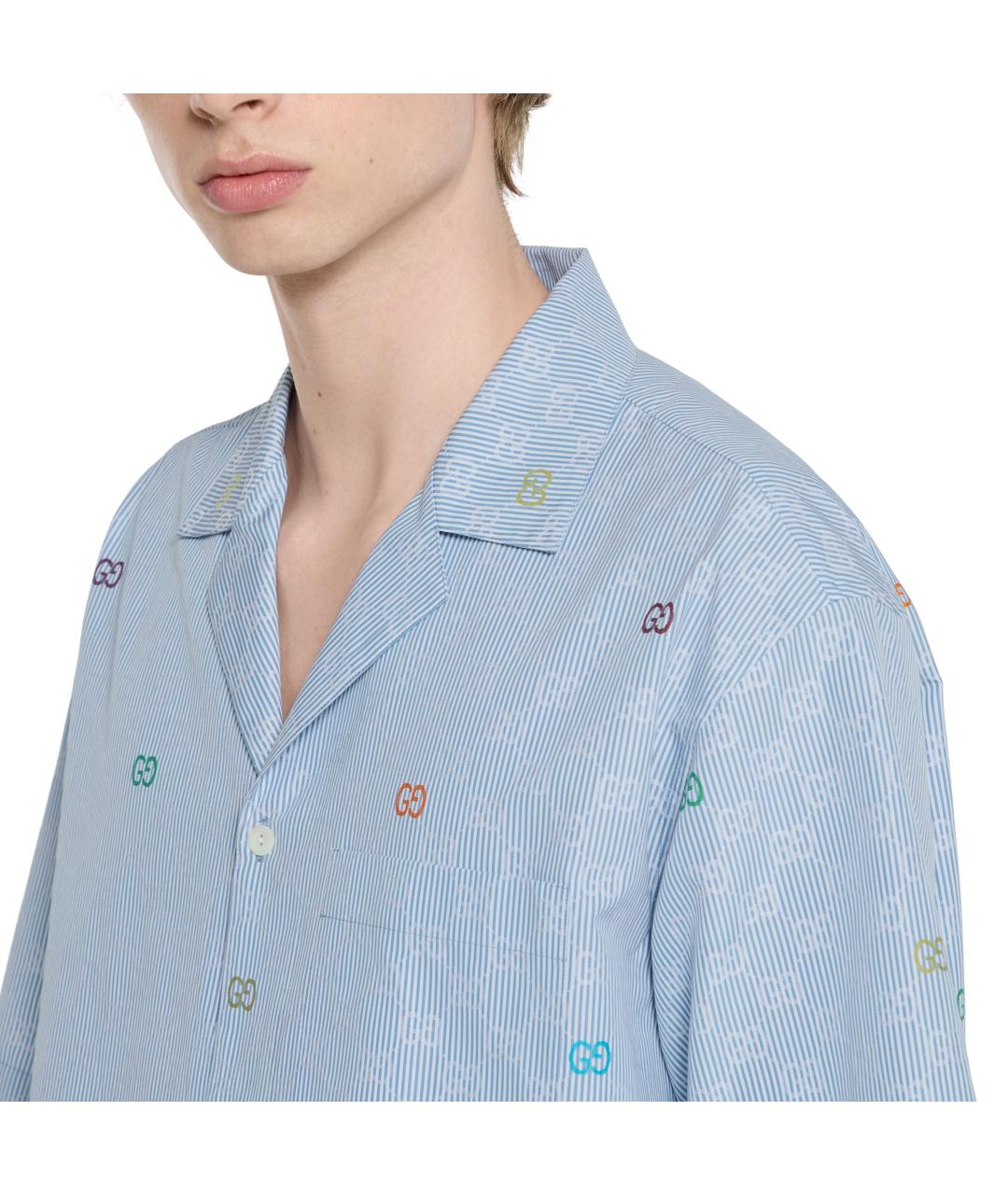 GUCCI Голубая хлопковая кэжуал рубашка, фото 5