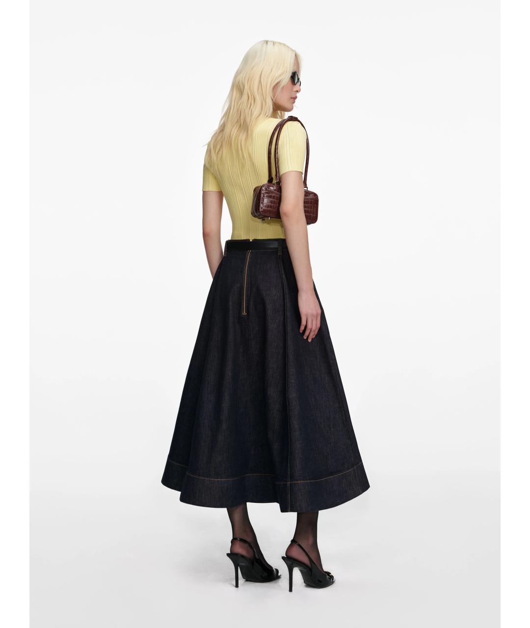 SELF-PORTRAIT Антрацитовая деним юбка миди, фото 4