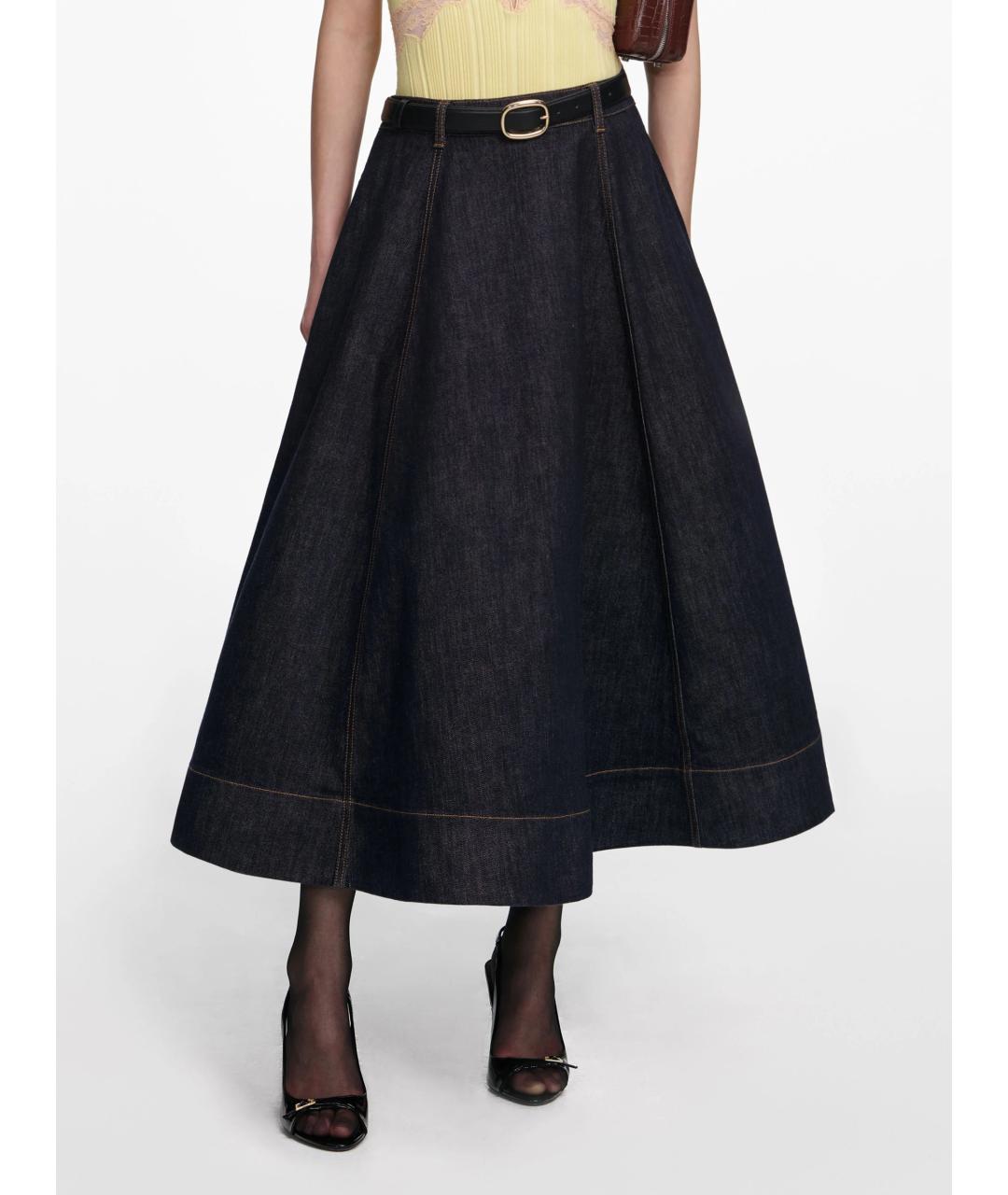 SELF-PORTRAIT Антрацитовая деним юбка миди, фото 6