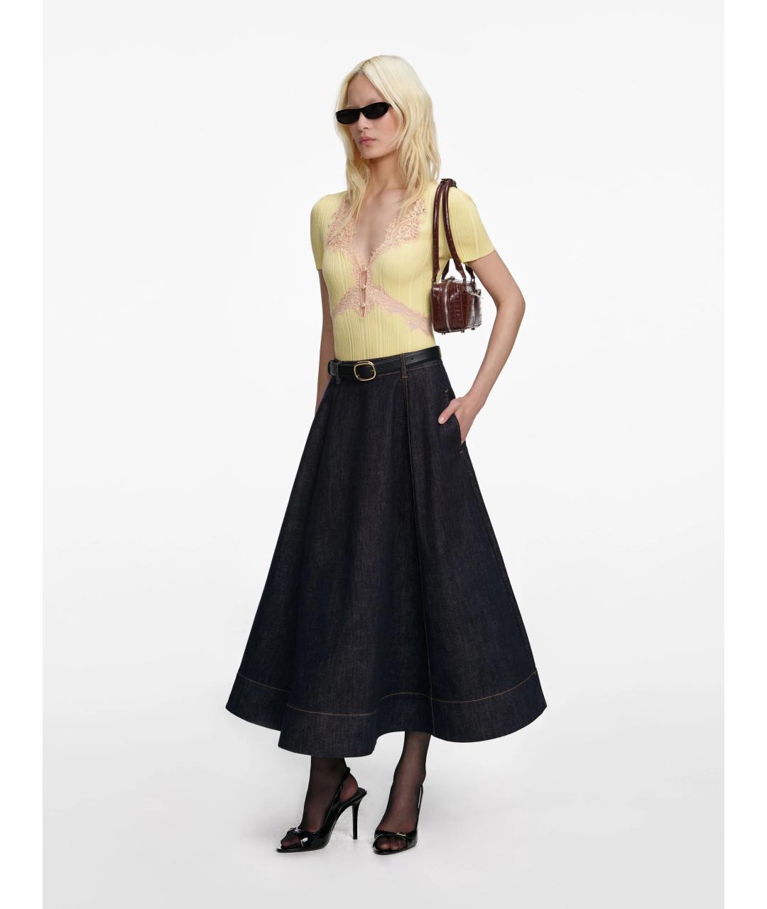 SELF-PORTRAIT Антрацитовая деним юбка миди, фото 3