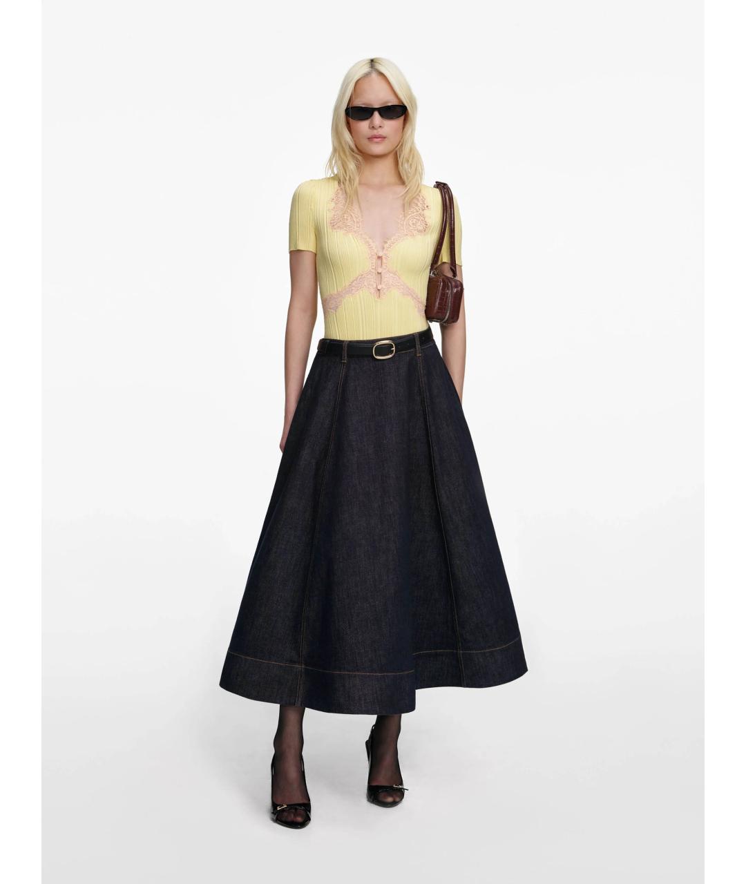 SELF-PORTRAIT Антрацитовая деним юбка миди, фото 2