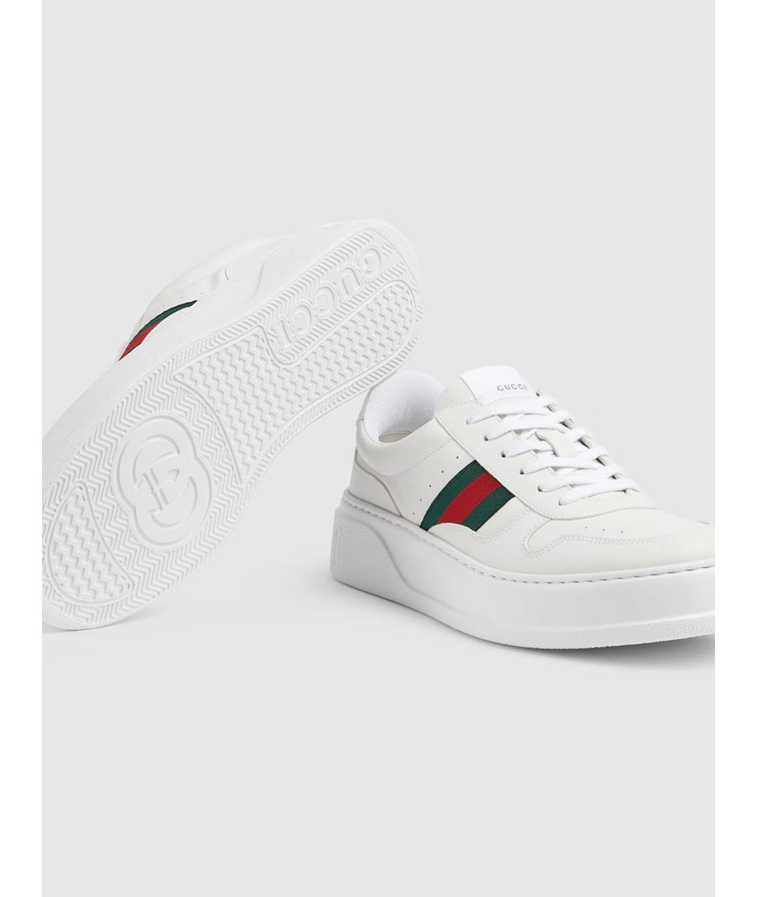 GUCCI Белые кожаные низкие кроссовки / кеды, фото 2