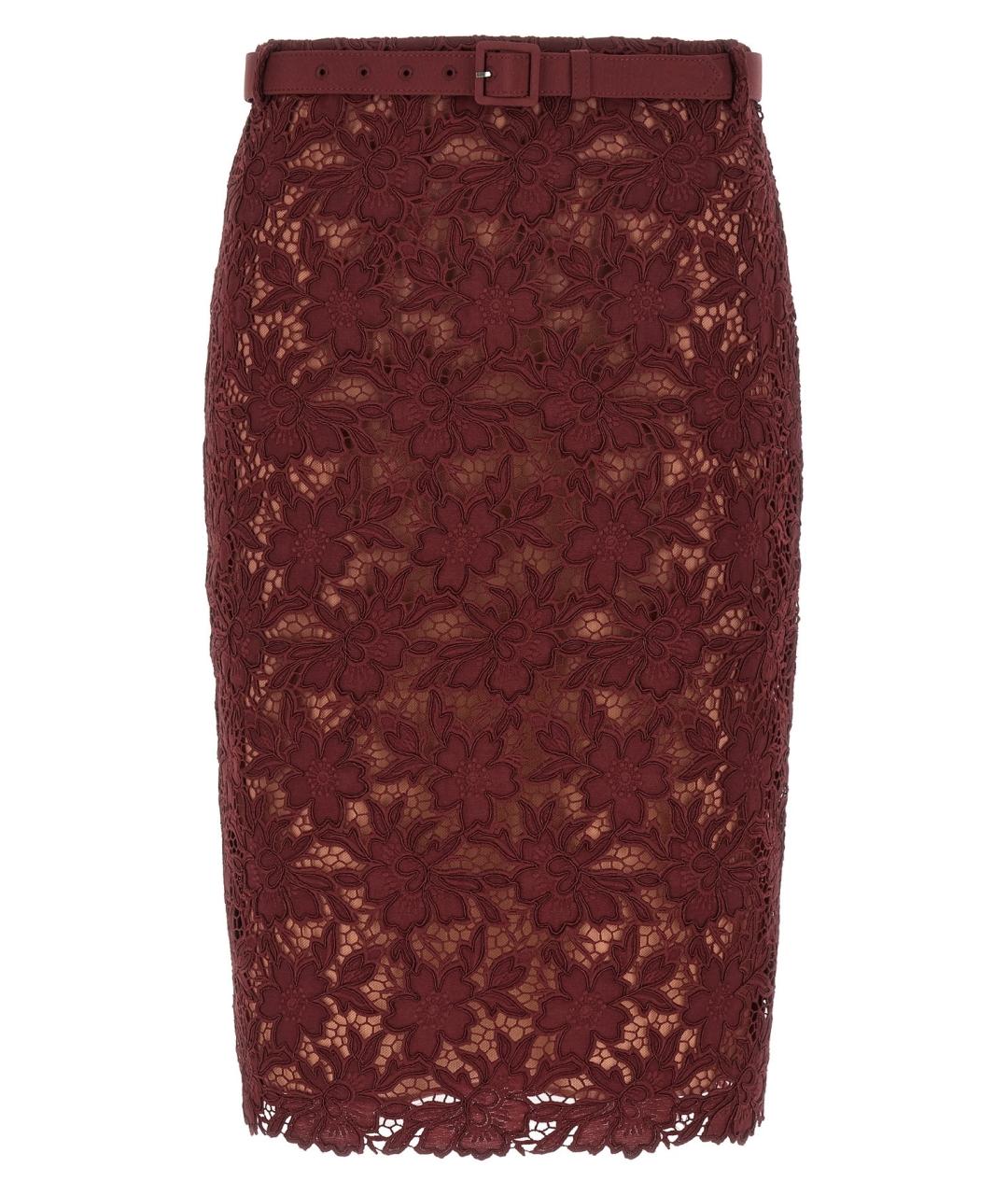 SELF-PORTRAIT Бордовая полиэстеровая юбка миди, фото 1