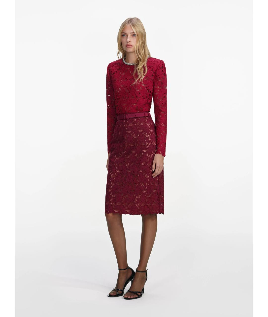 SELF-PORTRAIT Бордовая полиэстеровая юбка миди, фото 3