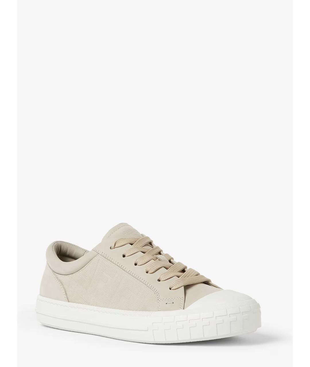 FENDI Бежевые кожаные низкие кроссовки / кеды, фото 2