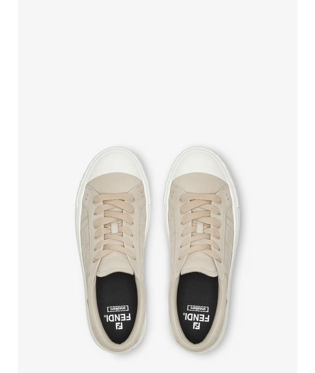 FENDI Бежевые кожаные низкие кроссовки / кеды, фото 4