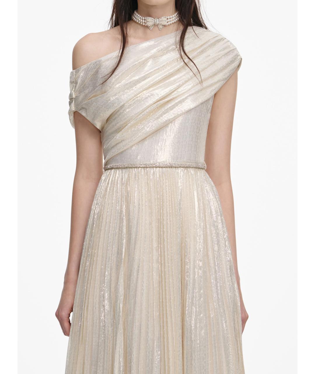 SELF-PORTRAIT Золотое шелковое вечернее платье, фото 5