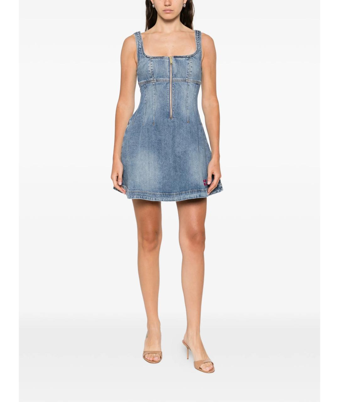SELF-PORTRAIT Синее деним повседневное платье, фото 2