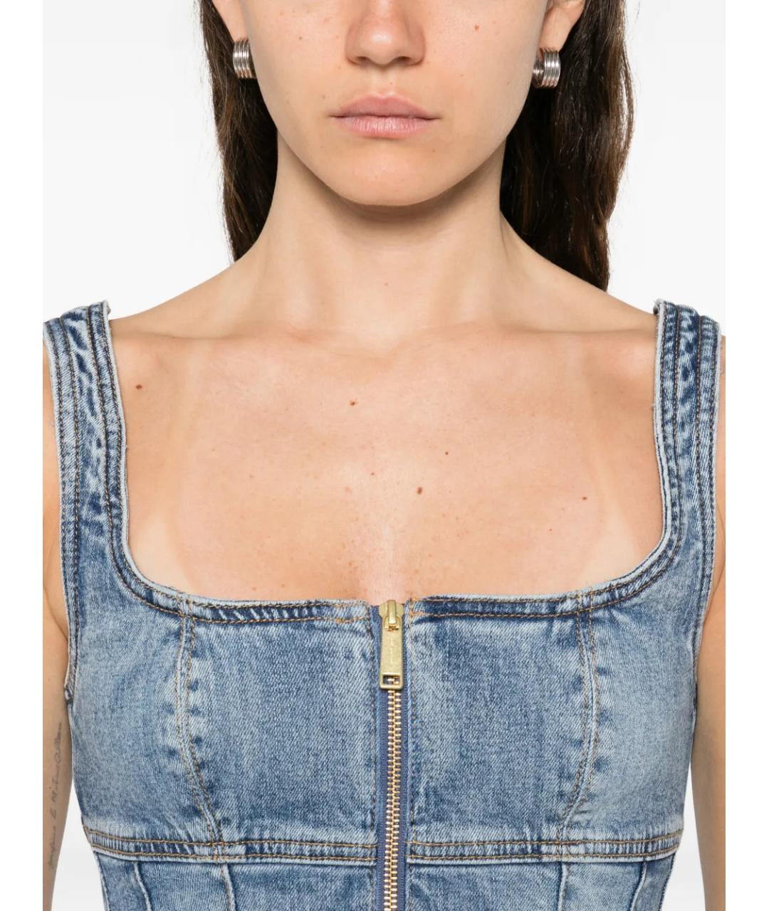 SELF-PORTRAIT Синее деним повседневное платье, фото 5