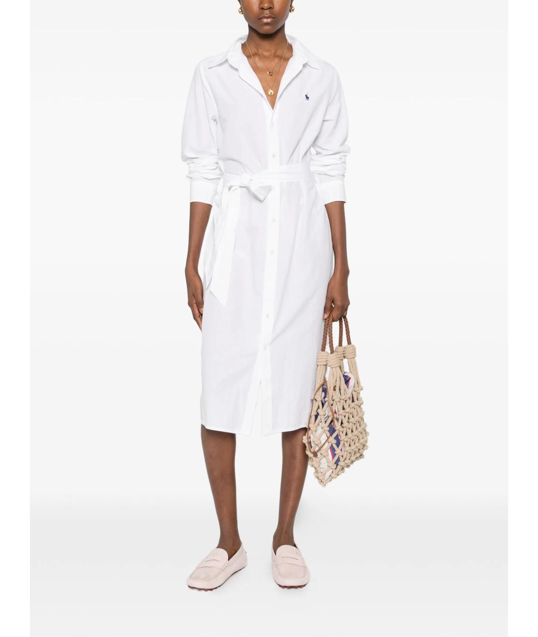 POLO RALPH LAUREN Белое хлопковое повседневное платье, фото 2