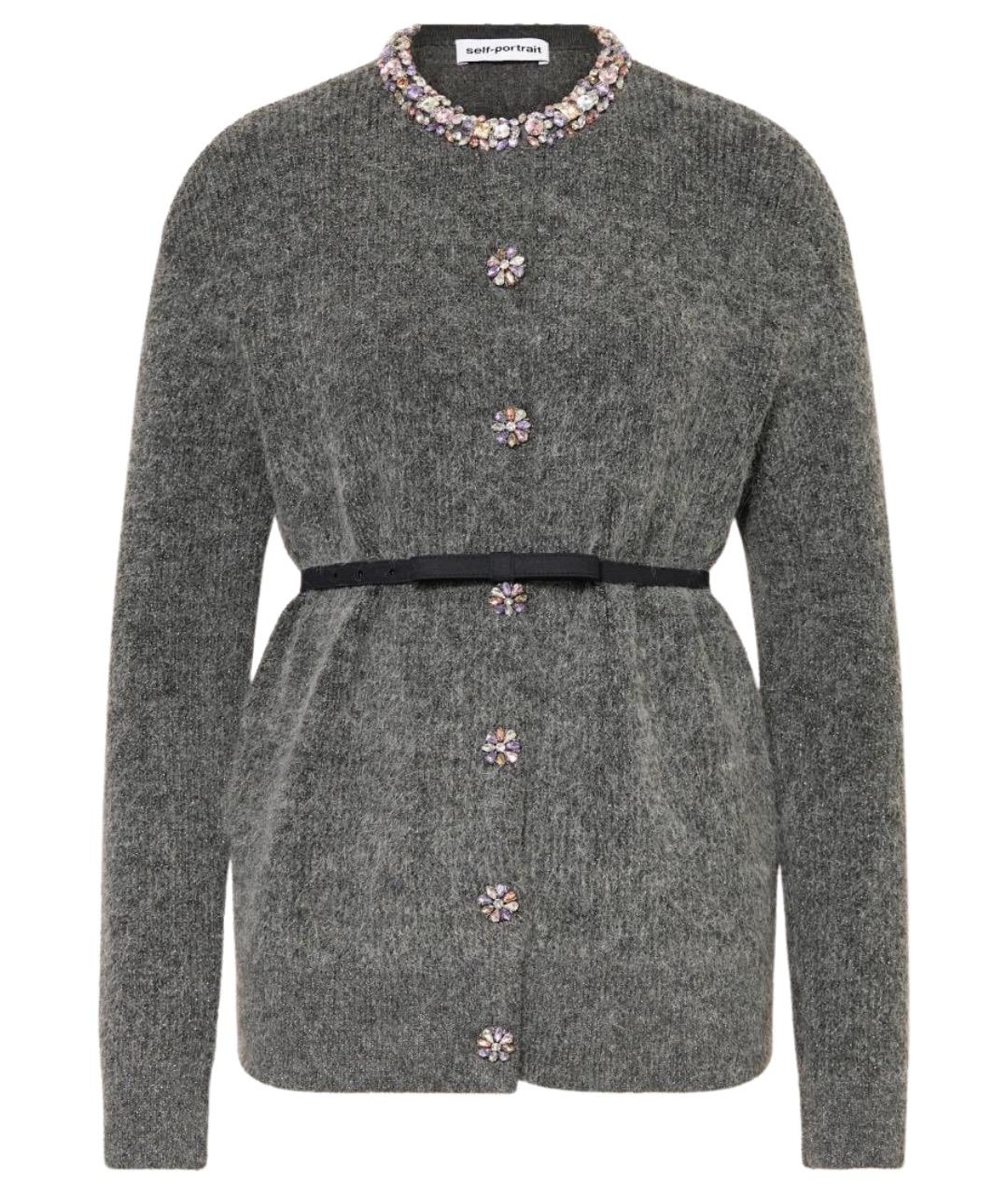SELF-PORTRAIT Серый шерстяной кардиган, фото 1