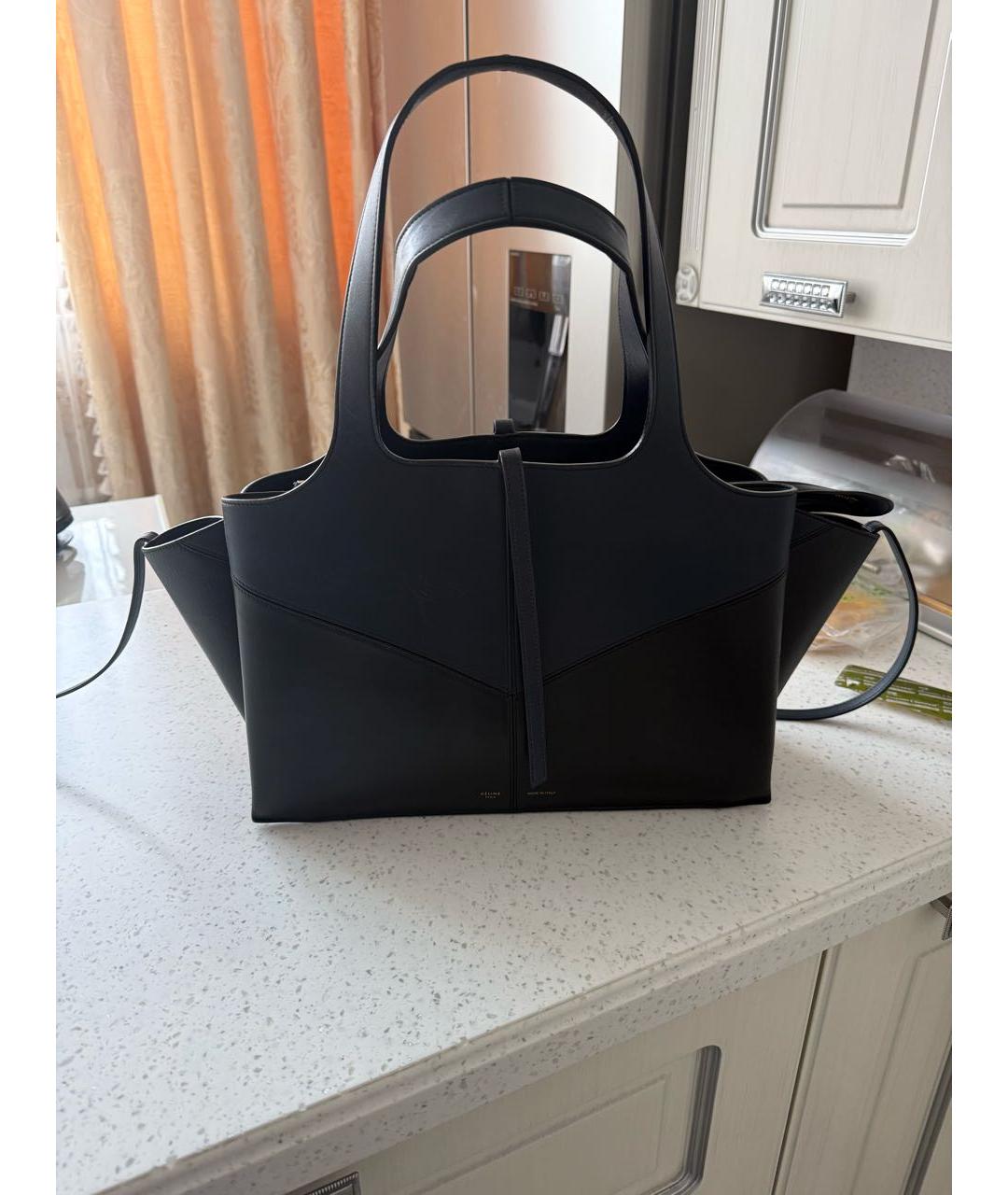 CELINE Темно-синяя кожаная сумка с короткими ручками, фото 2