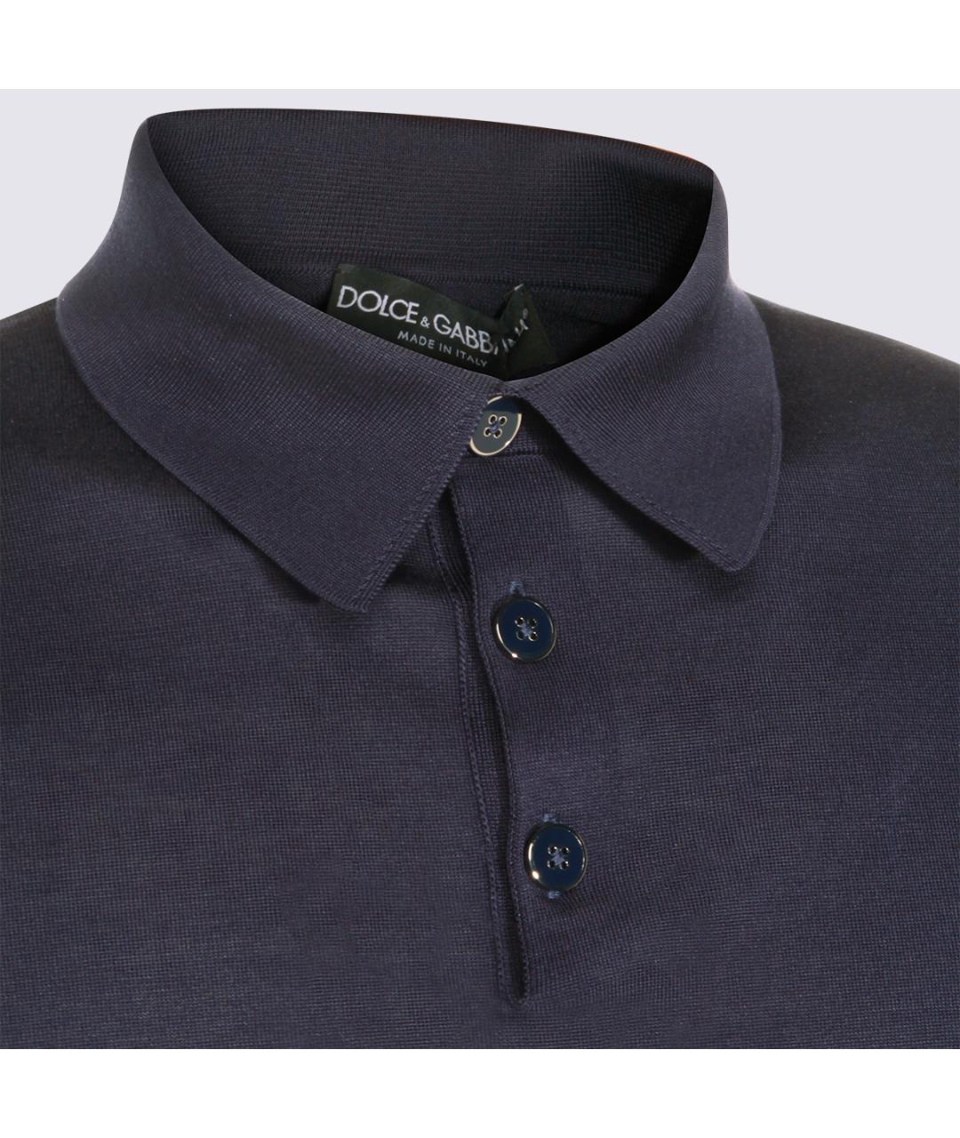 DOLCE&GABBANA Синее хлопковое поло с коротким рукавом, фото 3
