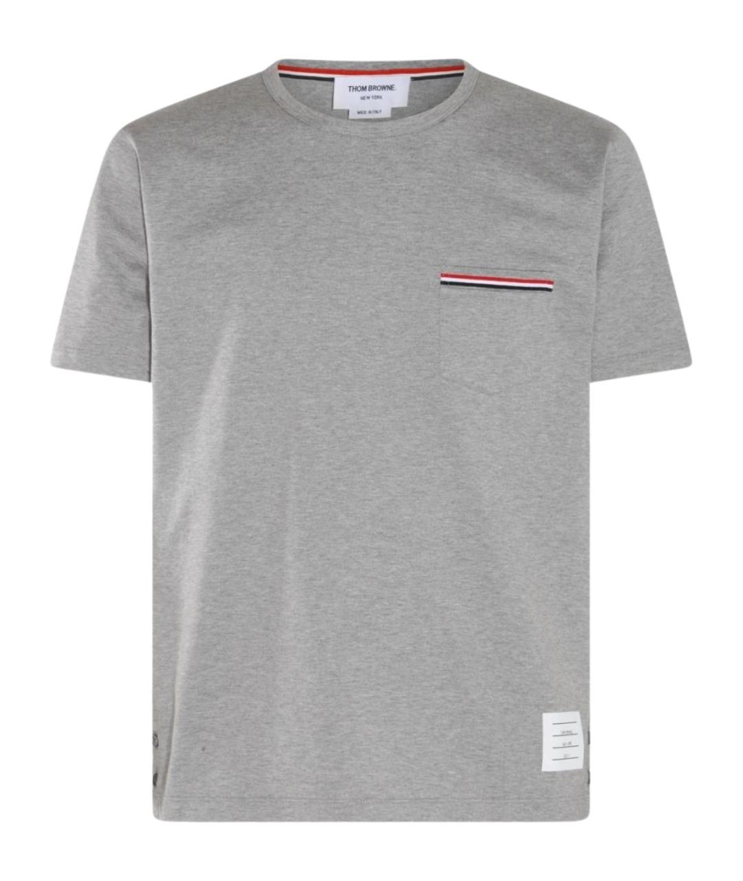 THOM BROWNE Серая хлопковая футболка, фото 1