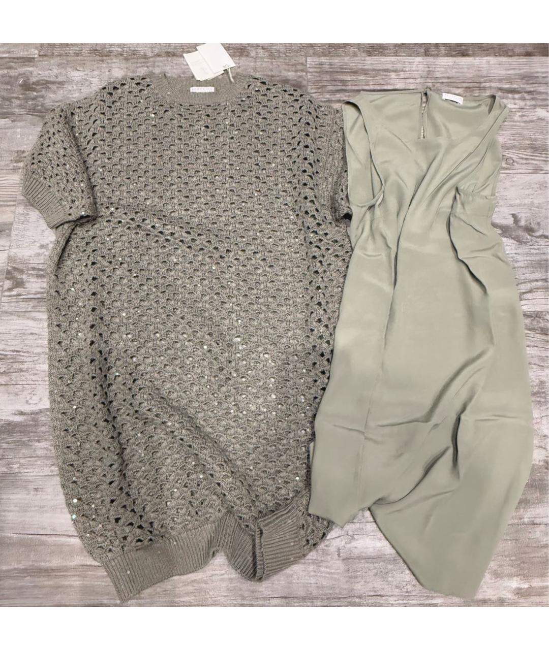 BRUNELLO CUCINELLI Зеленые шелковое повседневное платье, фото 2