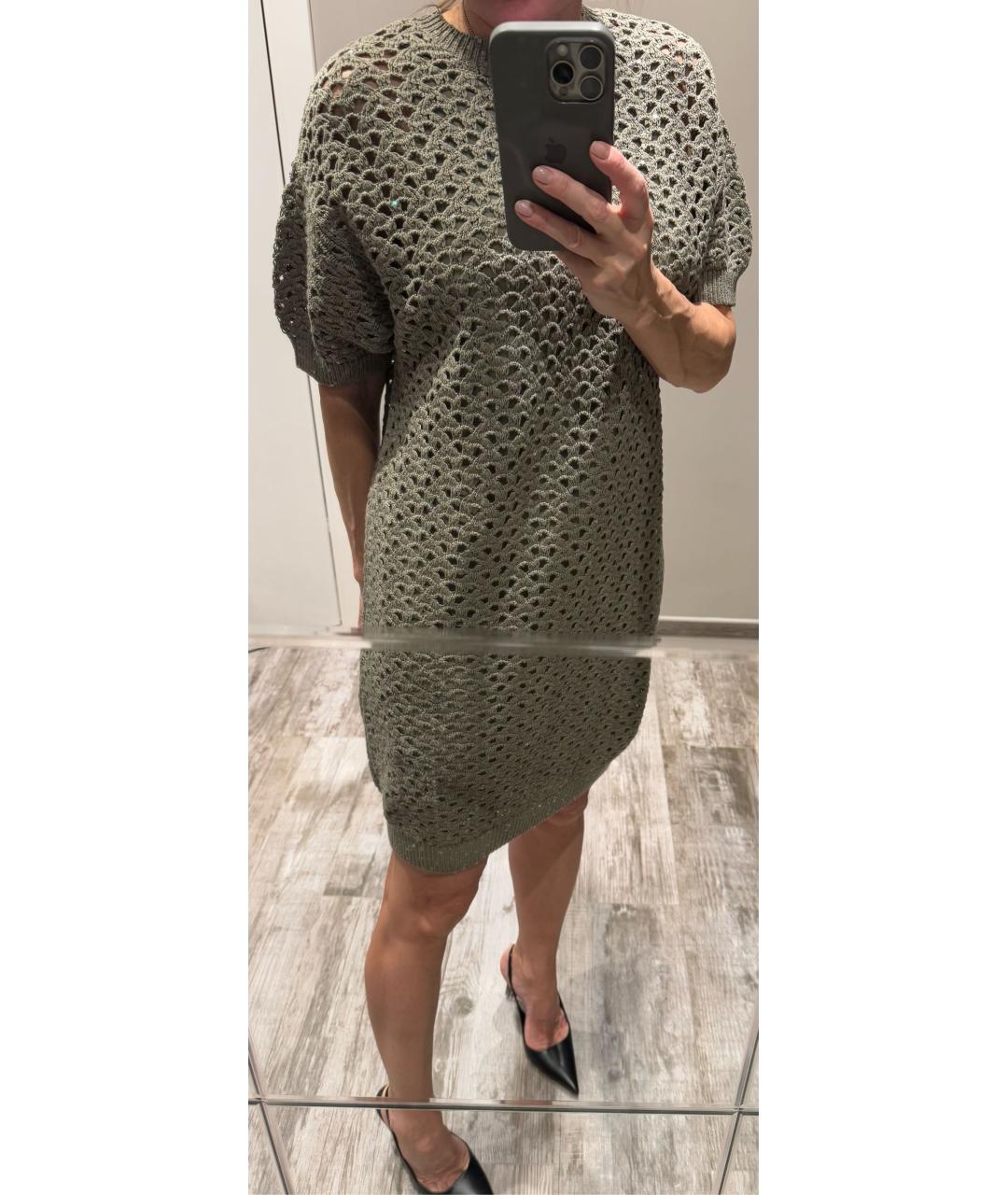 BRUNELLO CUCINELLI Зеленые шелковое повседневное платье, фото 4