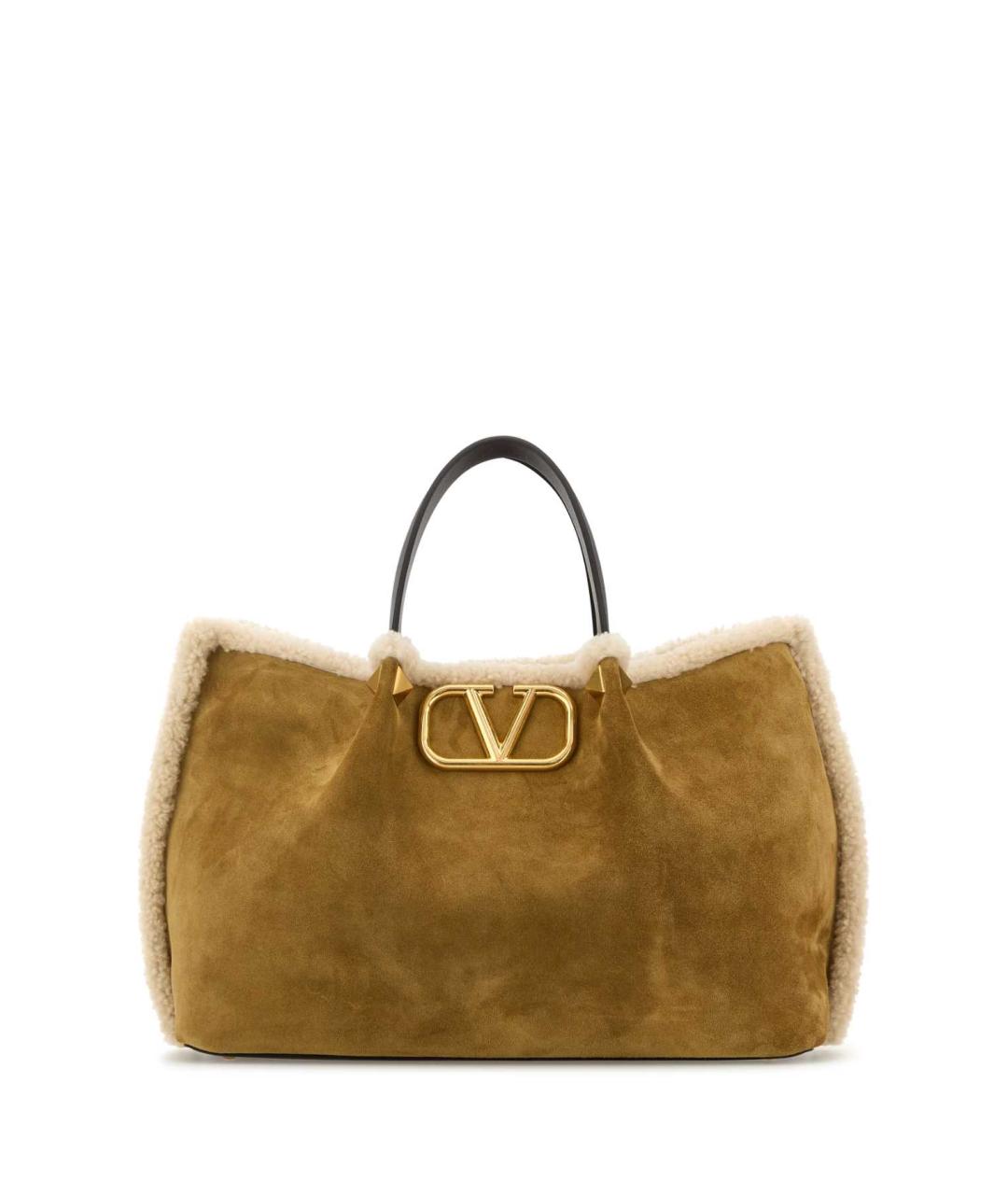 VALENTINO Желтая замшевая сумка тоут, фото 1