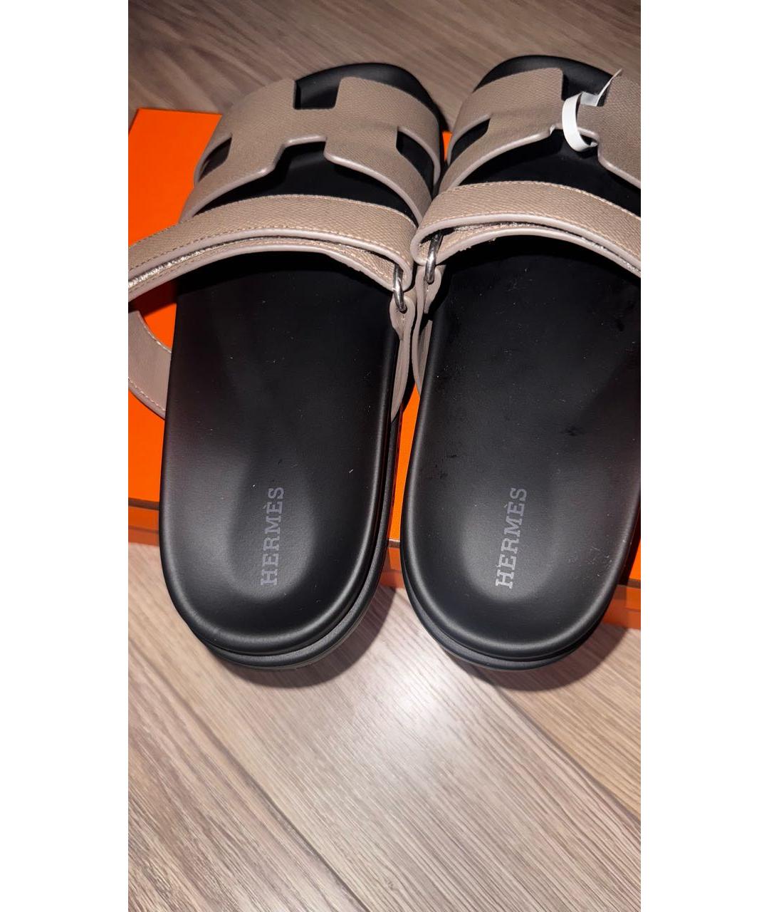 HERMES Коричневые кожаные шлепанцы, фото 4
