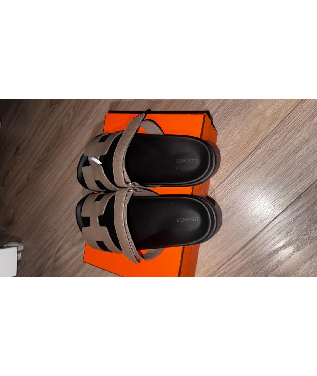 HERMES Коричневые кожаные шлепанцы, фото 3