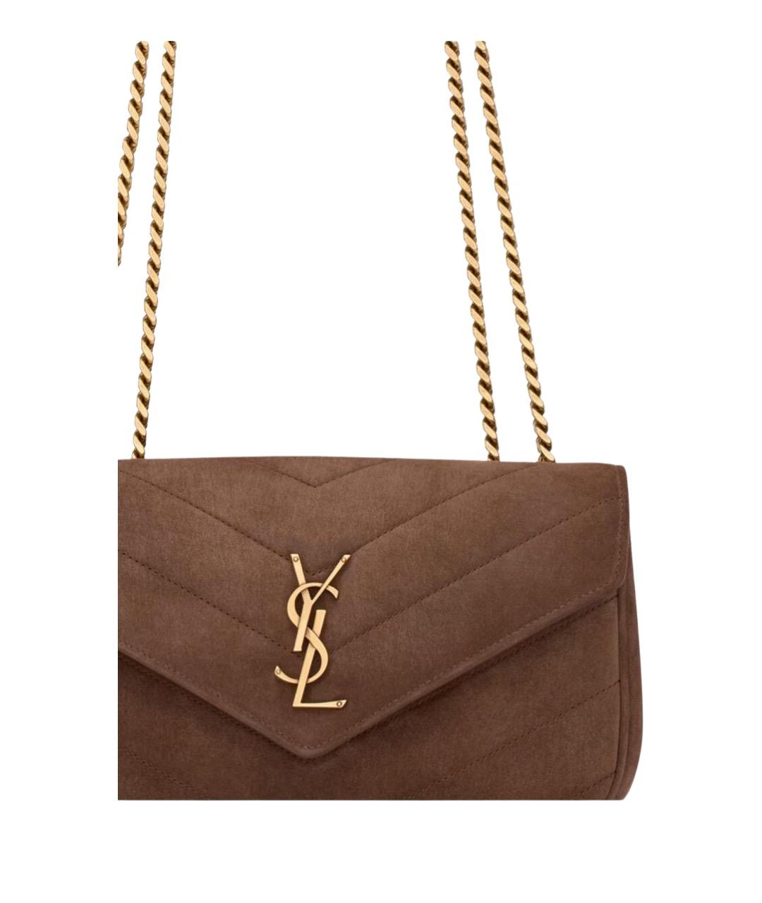 SAINT LAURENT Коричневая замшевая сумка через плечо, фото 6