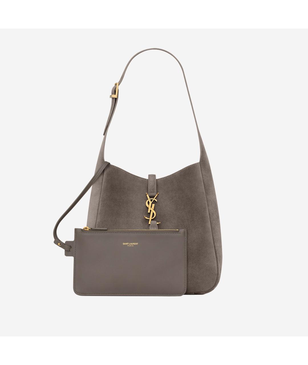 SAINT LAURENT Серая замшевая сумка через плечо, фото 4