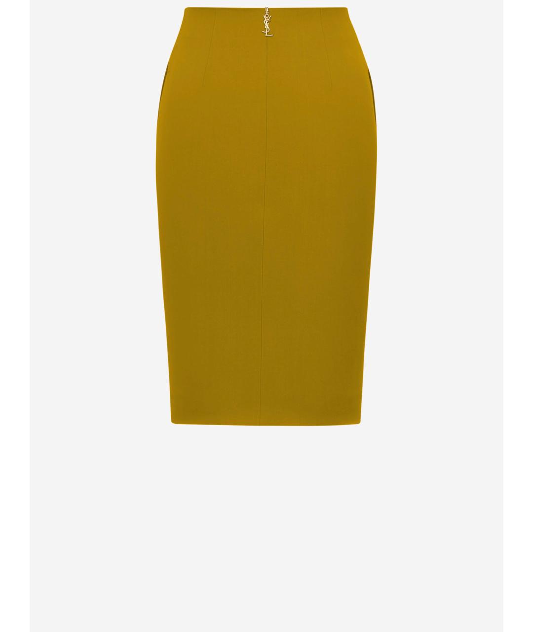 SAINT LAURENT Хаки вискозная юбка миди, фото 2